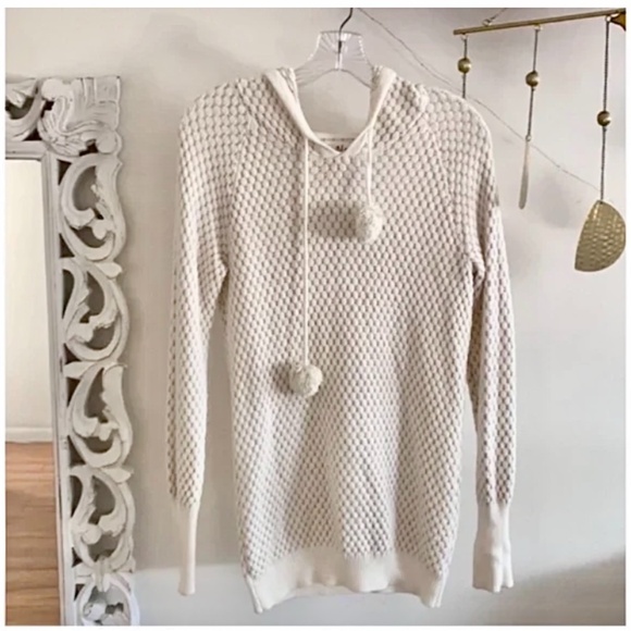 H&M Sweaters - 🪞 NEW hm long knit honeycomb textured hoodie long sleeve sweater in ivory gold